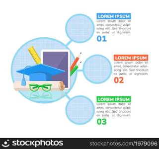 Studying for diploma infographic chart design template. Academic course. Abstract vector infochart with blank copy spaces. Instructional graphics with 3 step sequence. Visual data presentation. Studying for diploma infographic chart design template