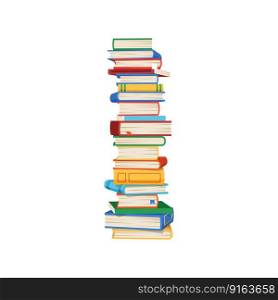 Studying literature, stack of books high heap of textbooks. Vector source of information, symbol of wisdom. College, university or school stacked books. Stacked textbooks high heap of studying literature