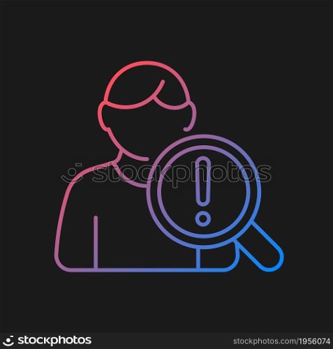 Studying risk factors gradient vector icon for dark theme. Experimental trial. Human volunteers participation. Thin line color symbol. Modern style pictogram. Vector isolated outline drawing. Studying risk factors gradient vector icon for dark theme
