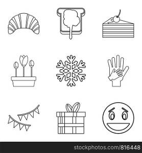 Stuffed cake icons set. Outline set of 9 stuffed cake vector icons for web isolated on white background. Stuffed cake icons set, outline style