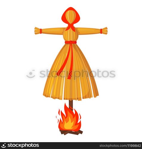 Stuffed doll made of straw in flat style isolated on white background. Traditional Russian doll icon for Maslenitsa or Shrovetide. Vector illustration.. Vector stuffed doll made of straw icon in flat style isolated on white background.
