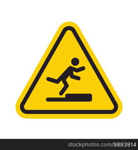 Stumbling man icon in yellow triangle. A warning sign about the danger. Tripping hazard. Watch your step symbol. Isolated vector illustration on white background. Stumbling man icon in yellow triangle. A warning sign about the danger. Tripping hazard. Watch your step symbol