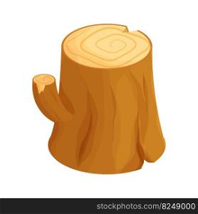Stump of tree, detailed drawing in cartoon style isometric isolated on white background. Log, outdoor forest chopped wooden material. Textured clipart stock. . Vector illustration