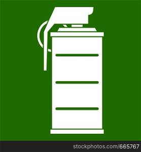 Stun grenade icon white isolated on green background. Vector illustration. Stun grenade icon green