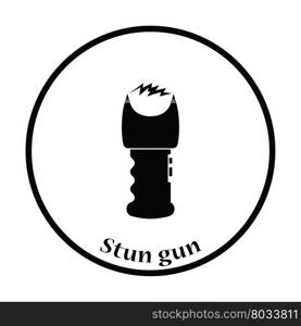 Stun gun icon. Thin circle design. Vector illustration.