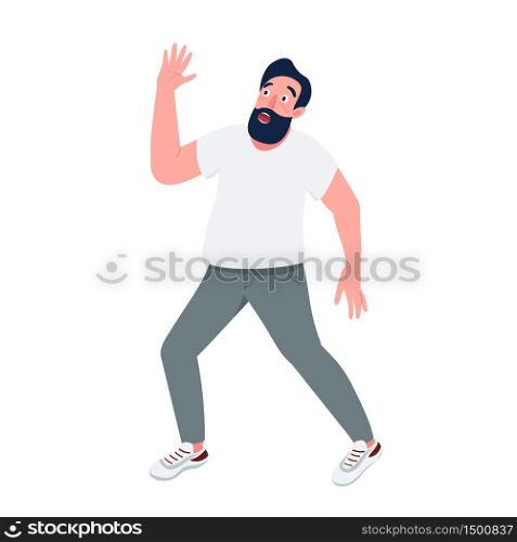 Stunned man flat color vector detailed character. Startled caucasian guy isolated cartoon illustration for web graphic design and animation. Panic attack, emotional reaction. Shock and daze expression. Stunned man flat color vector detailed character