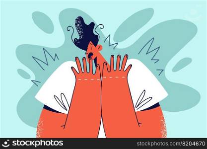 Stunned young man scared and terrified with news or event. Amazed guy shocked by unexpected message feeling fear and astonishment. Vector illustration.. Stunned man feeling scared