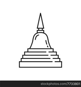 Stupa of reconciliation Buddhism religious symbol isolated thin line icon. Vector four octagonal steps with equal sides of stupa Thailand sign, Buddha resolution of dispute among sangh, stupa shrine. Buddhist symbol isolated Stupa of reconciliation