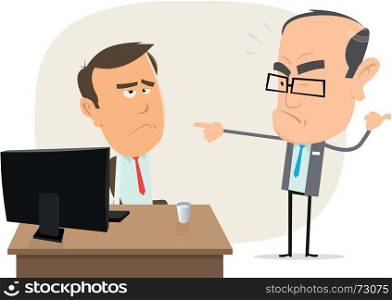 Stupid Boss !. Illustration of a cartoon scene with boss bothering an employee