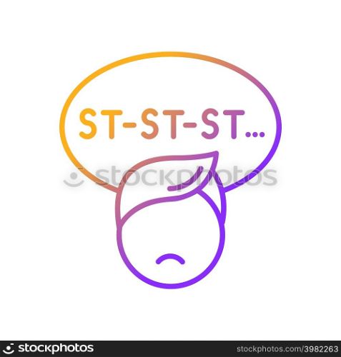 Stuttering child gradient linear vector icon. Speech and communication disorder. Disruption and repetition of sounds. Thin line color symbol. Modern style pictogram. Vector isolated outline drawing. Stuttering child gradient linear vector icon