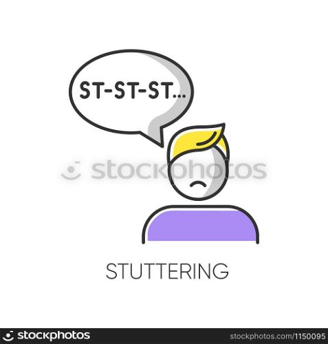 Stuttering color icon. Speech problem. Repetition in talking. Sound and syllable prolongation. Oral communication issue. Anxiety and stress. Mental disorder. Isolated vector illustration