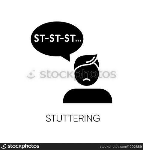 Stuttering glyph icon. Speech problem. Repetition in talking. Sound, syllable prolongation. Oral communication issue. Mental disorder. Silhouette symbol. Negative space. Vector isolated illustration
