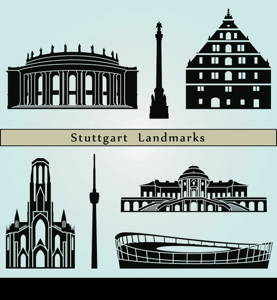 Stuttgart landmarks and monuments isolated on blue background in editable vector file