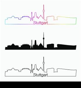 Stuttgart skyline linear style with rainbow in editable vector file