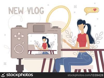 Style and Fashion Industry Influencer, Internet Entertainment Content, Live Video Streaming Hobby Concept. Pretty, Young Girl, Beauty Blogger Recording Video on Camera Trendy Flat Vector Illustration