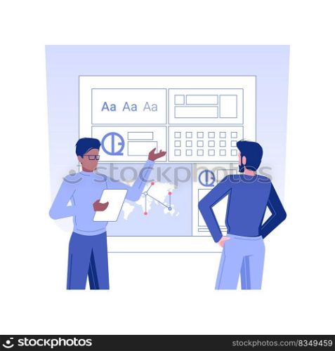Style guide isolated concept vector illustration. Smiling client getting style guide for app usage, IT company business, software development, color scheme, UI design vector concept.. Style guide isolated concept vector illustration.