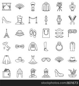 Style icons set. Outline style of 36 style vector icons for web isolated on white background. Style icons set, outline style
