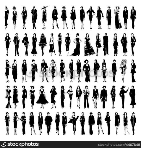Style3. The models in a dress go on a path. A vector illustration.