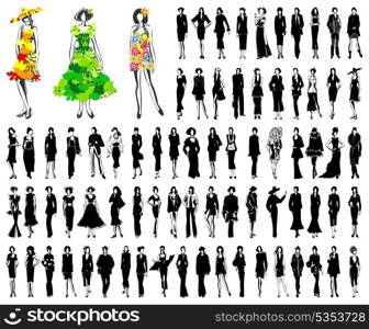 Style4. Silhouettes of girls of models in different clothes. A vector illustration