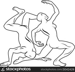 Stylised dancers illustration. An illustration of a stylised black dancers or gymnasts perhaps a dancer tattoo. Stylised dancers illustration