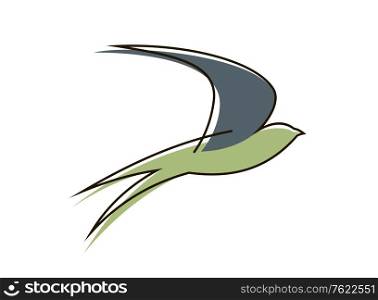 Stylised sketch of the silhouette of a graceful flying swallow bird with outstretched wings
