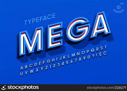 Stylish 3d display font design, alphabet, letters and numbers. Swatch color control. Stylish 3d display font design, alphabet, letters and numbers