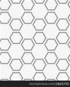 Stylish 3d pattern. Background with paper like perforated effect. Geometric design.Perforated paper with hexagons forming grid.
