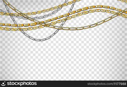 Stylish accessory, jewelry realistic vector illustration. Golden shiny chains on transparent background. Luxury bracelets, belts isolated design elements. Precious metal pendant, necklace. Jewelry realistic vector illustration