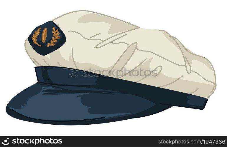 Stylish and trendy clothes and accessories, unisex hat in marine or nautical theme. Modern clothing for men and women, seaman or skipper uniform outfit, fashionable apparel. Vector in flat style. Hat designed in marine or nautical style vector