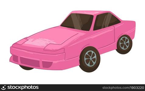 Stylish automobile, isolated retro car designed in 2000s. Modern and contemporary transport with big bumper. Auto of 00s, polished sports car for traveling and transportation. Vector in flat style. Retro car from 2000s, modern transport pink auto