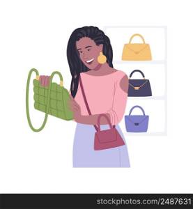 Stylish bags isolated cartoon vector illustrations. Attractive girl choosing a glamourous bag in shopping mall, buying stylish clothes and accessories, consumerism idea vector cartoon.. Stylish bags isolated cartoon vector illustrations.
