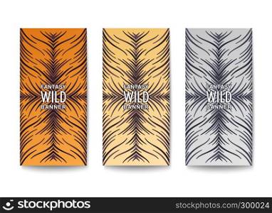 Stylish banners design. Wavy lines composition with fantasy natural pattern and coloration from wild life. Vector template. Stylish banners design