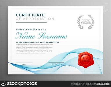 stylish blue certificate of appreciation template