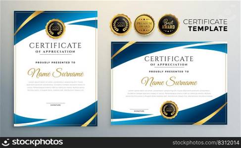 stylish blue premium certificate template design set