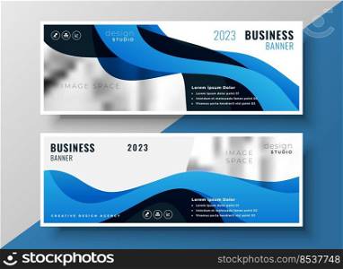 stylish blue wavy business banner design