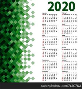 Stylish calendar with Abstract triangle mosaic background for 2020.. Stylish calendar with Abstract triangle mosaic background for 2020