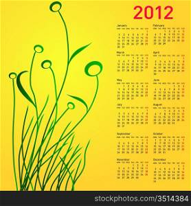 Stylish calendar with flowers for 2012. Week starts on Monday.