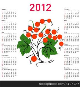 Stylish calendar with flowers for 2012. Week starts on Sunday.