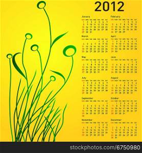Stylish calendar with flowers for 2012. Week starts on Sunday.