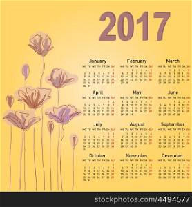 Stylish calendar with flowers for 2017 Week starts on Monday.. Stylish calendar with flowers for 2017. Week starts on Monday.