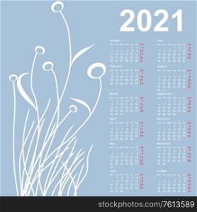 Stylish calendar with flowers for 2021. Week starts on Monday.. Stylish calendar with flowers for 2021. Week starts on Monday