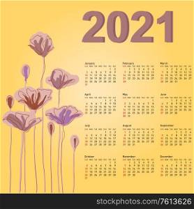Stylish calendar with flowers for 2021. Week starts on Sunday. Stylish calendar with flowers for 2021 Week starts on Sunday.