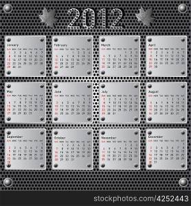 Stylish calendar with metallic effect for 2012. Sundays first