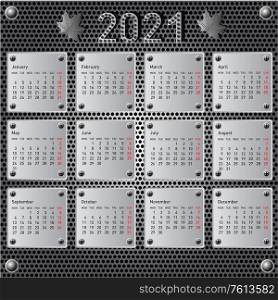 Stylish calendar with metallic effect for 2021.. Stylish calendar with metallic effect for 2021