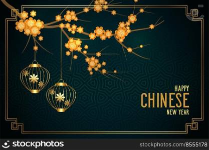 stylish chinese new year flower background with lantern