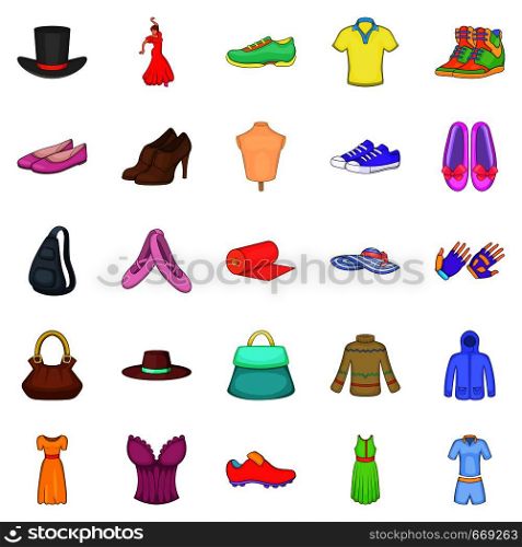 Stylish clothes icons set. Cartoon set of 25 stylish clothes vector icons for web isolated on white background. Stylish clothes icons set, cartoon style