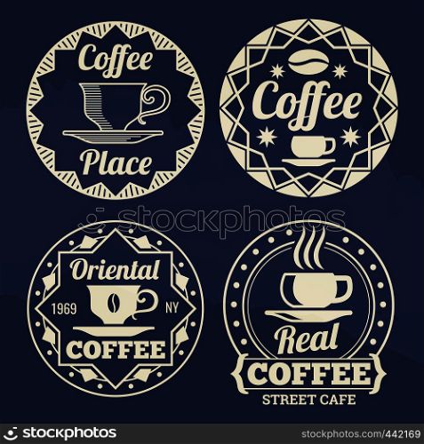 Stylish coffee labels of set design for cafe, shop, market. Vector illustration. Stylish coffee labels vector design for cafe, shop, market