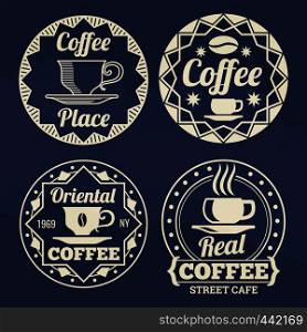 Stylish coffee labels of set design for cafe, shop, market. Vector illustration. Stylish coffee labels vector design for cafe, shop, market