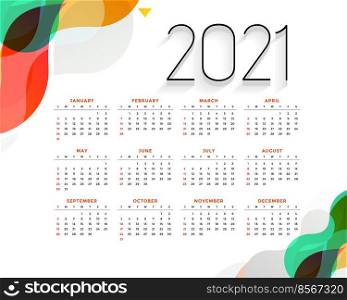 stylish colorful 2021 new year modern calendar design
