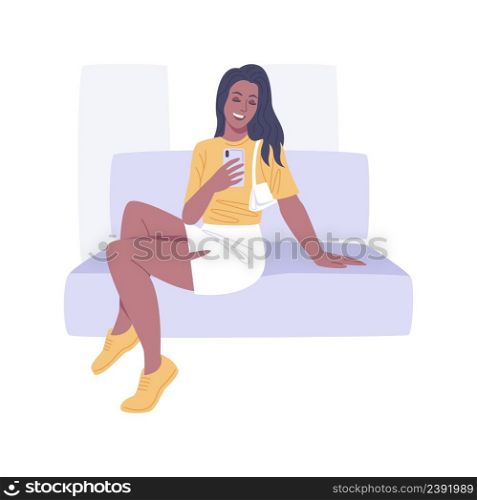 Stylish combination isolated cartoon vector illustrations. Beautiful girl taking selfie wearing in new stylish outfit, buying clothes and accessories, creating fashion look vector cartoon.. Stylish combination isolated cartoon vector illustrations.